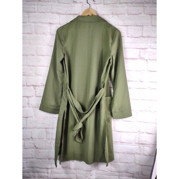 Davi & Dani Open Duster Sz S Green Embroidered Open Long Pockets Boho Hipster - Picture 2 of 11